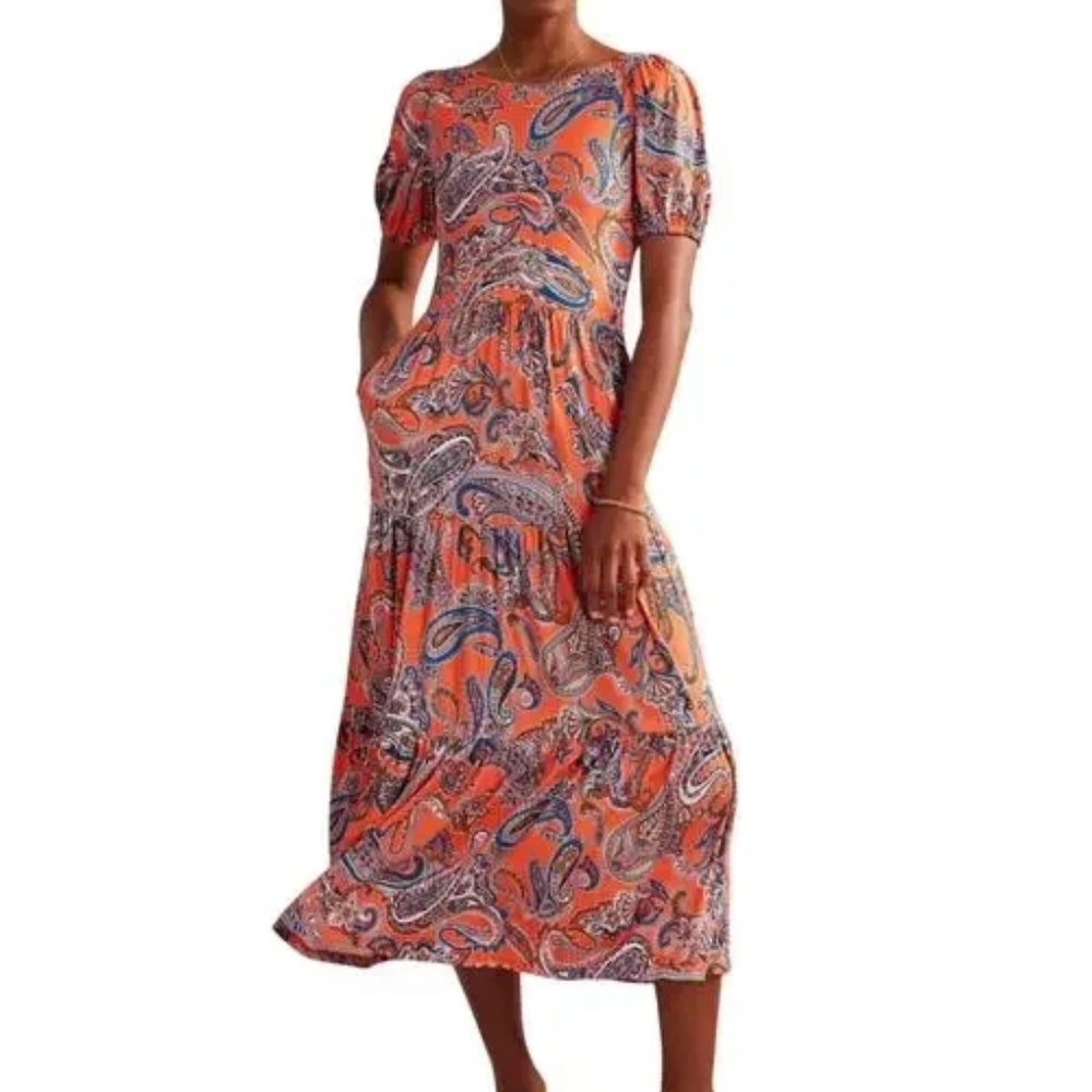 Boden Paradise Pop Orange Jersey Maxi Dress